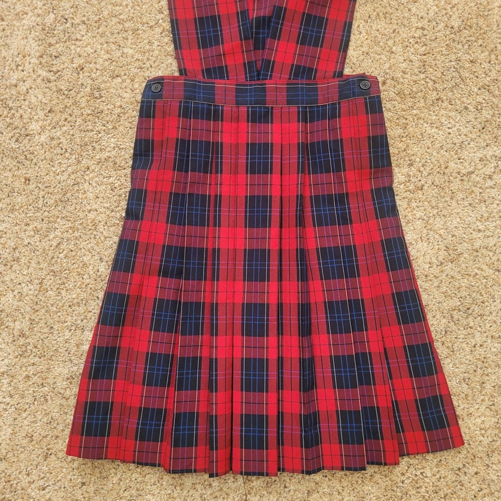 NWT Parker Girls Red Blue Plaid School‎ Uniform Jumper Dress 12 - Picture 2 of 8